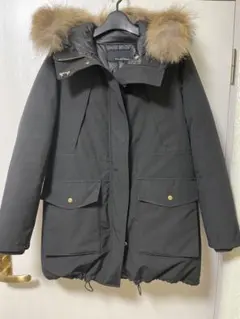 新品同様 ファー付きブラックダウンジャケット グリーンレーベルリラクシング