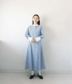 foufou スタンドカラークレリックシャツワンピース