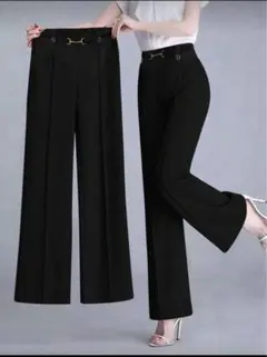 ウエストバンドにメタルデコレーション付き サイドポケット付きカジュアルパンツ