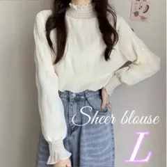 シフォンブラウス シースルー シアートップス フリル 白 ホワイト 長袖 韓国