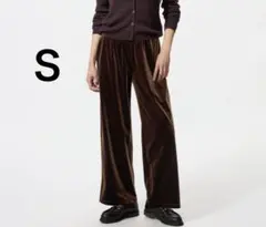 新品タグ付　Ｓ　ソフトベロアイージーパンツ　UNIQLOユニクロダークブラウン茶