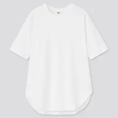 ユニクロ　スムースコットンラウンドヘムロングT　半袖　白　ホワイト　Mサイズ