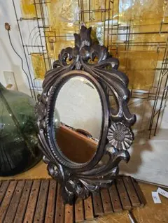 ミラー　鏡　壁掛け　ウォールミラー　木製　昭和レトロ　アンティーク　ヴィンテージ