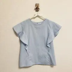 OPAQUE.CLIP オペークドットクリップ ストライプ フリル袖 ブラウス