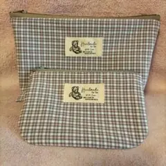 ハンドメイド チェック柄布製ポーチ2点セット