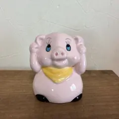 昭和レトロ ピンクの豚さん 貯金箱 陶器製 置物 インテリア