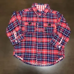 赤と青のチェック柄 長袖シャツ