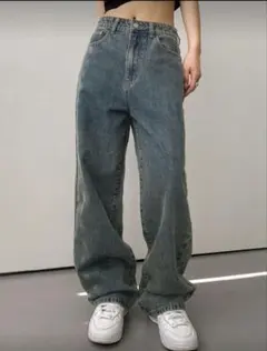 ダークウォッシュ ワイドレッグ デニムパンツ