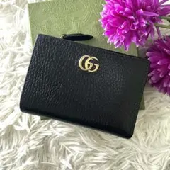 限定品/希少 グッチ 折り財布 GGマーモント レザー 本革 バイカラー　黒×赤