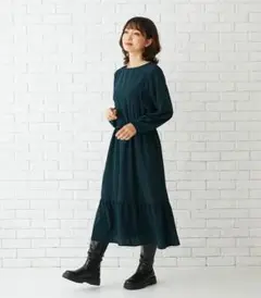 モーハウス　ティアードワンピース ダークグリーン 幾何学模様