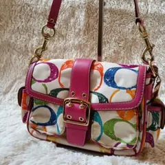 【希少色】コーチ ワンショルダーシグネチャー 刺繍 ピンク