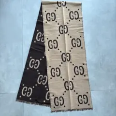 GUCCI マフラー シルク ウール ブラウン 極美品 イタリア製 GG柄 希少