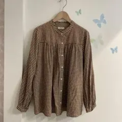 11【M】studio CLIP スタジオクリップ　チェック　フリル長袖ブラウス