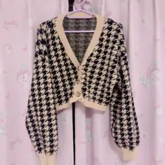 チェック柄クロップドニット