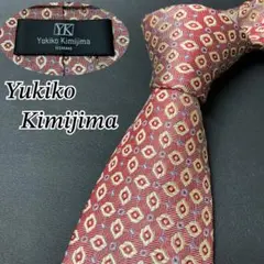 【美品】ユキコキミジマ　ネクタイ　レッド　ホワイト　総柄　グラデーション　光沢感のサムネイル