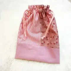 ハンドメイド 巾着 小物入れ コップ入れ 給食袋 いちご ストロベリー 女の子