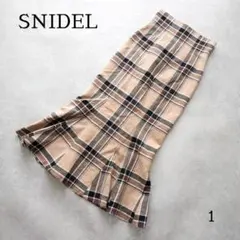 SNIDEL ハイウエストタイトヘムフレアチェックスカート サイズ1 ベージュ