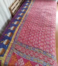 未使用 カンタキルト ヴィンテージ コットン ブランケット インド りんご