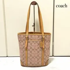 美品 COACH シグネチャー トートバッグ ピンク レザー