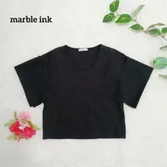 マーブルインク カットソー トップス 黒 F フレアスリーブ風 個性袖のサムネイル