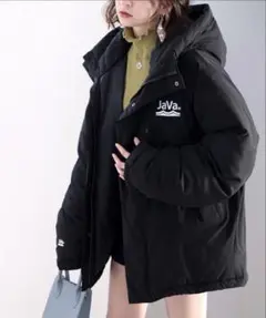 フード付き ブラック ダウンジャケット Lサイズ