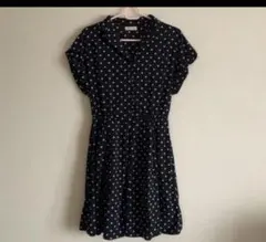 earth music&ecology ネイビー ドット柄 半袖ワンピース