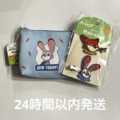 【新品】ズートピア　フェイクレザーポーチ　前髪クリップ　ニック　ジュディ　青