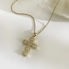 レディース メンズ ゴールド クリスタル 十字架 クロス ネックレス ペンダント