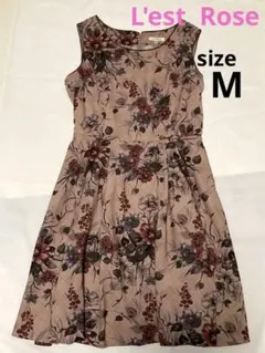 L'est Roseレストローズ 花柄グレンチェックノースリーブワンピース