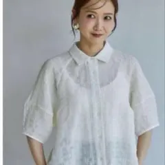 mysa closet 半袖シアーチェックシャツ ブラウス パフ袖