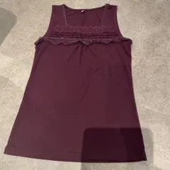 美品　レディース　レース付きタンクトップ　バーガンディ　Ｌ