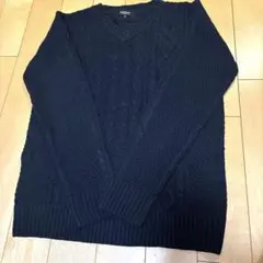 【DOUBLEFOCUS】メンズ（L）ミックスケーブルニット ネイビー