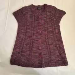 レディース ニットカーディガン 半袖 ピンク系 柄編み カジュアル