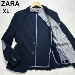 ZARA MAN テーラードジャケット 刺子 エルボーパッチ ネイビー XL