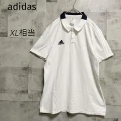 adidas【XL相当】半袖ポロシャツ ホワイト 白 スリーストライプ ロゴ刺繍
