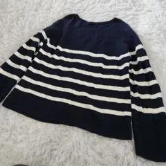 ユニクロ UNIQLO ニット ボーダー ネイビー L 綿100% コットン