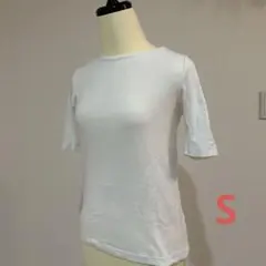 【UNIQLO】五分袖 ボートネックシャツ S/白