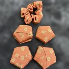 H21 元祖ねここの新品正絹反物からの着付け紐ほぼ同サイズ4本とシュシュ