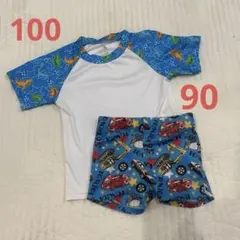 男の子水着　セット　100 90 cm ラッシュガード　トミカ　恐竜