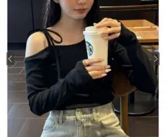 GRLリボンワンショルテレコリブトップス gn310