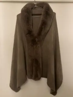 ファー襟ショール ファー付きショール ポンチョ ニット