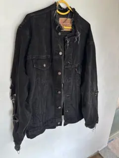 Levi's ブラック デニムジャケット X-Large ダメージ 古着