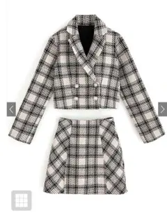 ショート丈ジャケット×ミニスカートチェック柄ツイードセットアップ[ta091]