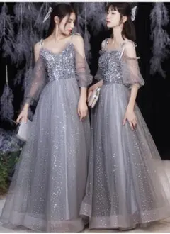 送料無料 未使用 スパンコール 肩見せ ドレス 11号 L (WA2812)