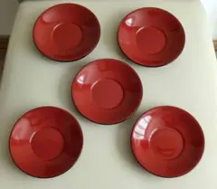 茶托 5枚セット 朱色 漆器