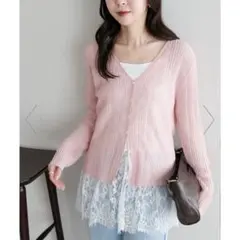 DISCOAT【新色追加!/WEB限定】シアーリブVネックカーディガン ピンク