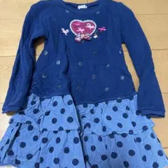 ミキハウス 120 ネイビー ドット柄 ワンピース