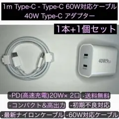 デュアルタイプCポート 40Wコンパクト電源アダプタ+TypeC ケーブル 1m