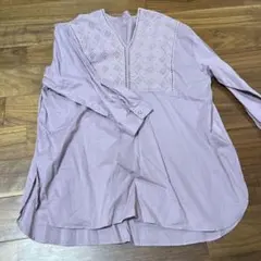 classicalelf刺繍レース Vネック 長袖ブラウス パープル