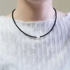 天然石オニキス・淡水パール・カレンシルバーの2wayチョーカーネックレス